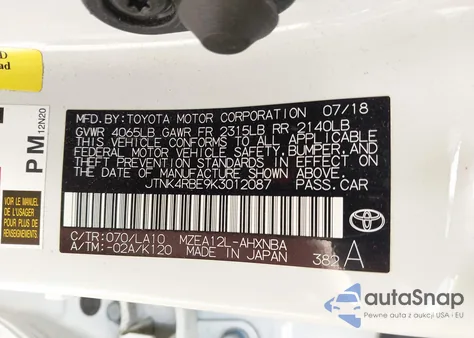 2019 Toyota Corolla Xse z USA, uszkodzony, nr VIN JTNK4RBE9K3012087